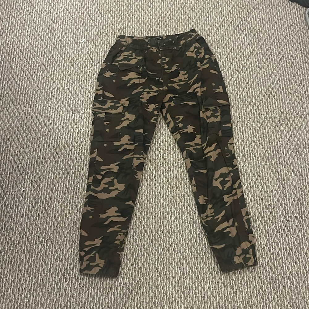 camo double denim pants